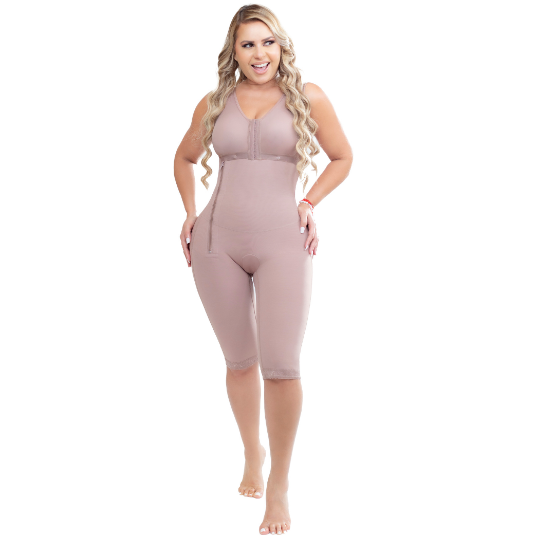 Knee-length shapewear with bra enhancement   buttocks surgical girdle and daily use 009010