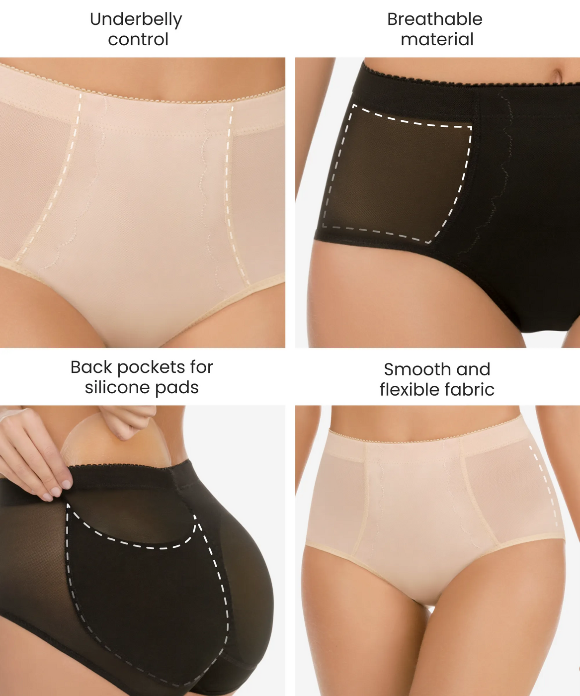 Butt-enhancing padded panty with silicone pads - Style 003