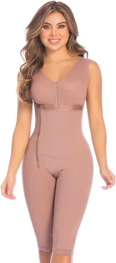 Knee-length shapewear with bra enhancement   buttocks surgical girdle and daily use 009010