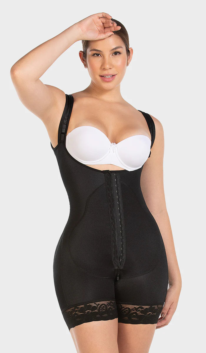 OPEN BUST POST SURGERY  MID THIGH SHAPER W/ WIDE ADJUSTABLE STRAPS 0269