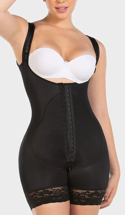 OPEN BUST POST SURGERY  MID THIGH SHAPER W/ WIDE ADJUSTABLE STRAPS 0269