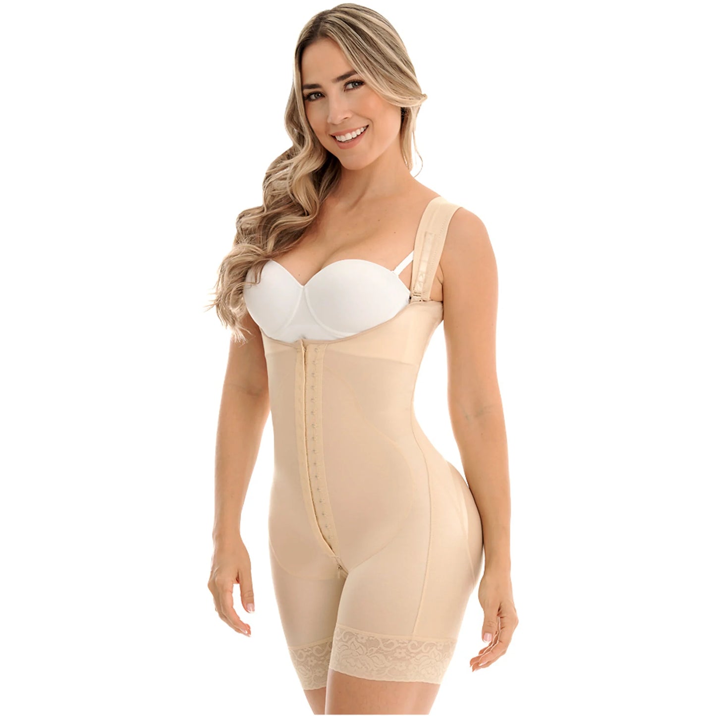 OPEN BUST POST SURGERY  MID THIGH SHAPER W/ WIDE ADJUSTABLE STRAPS 0269